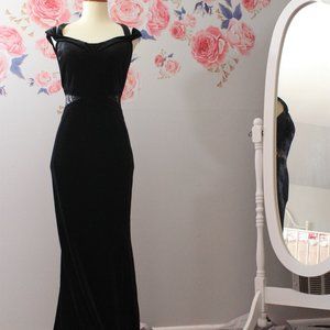 Black Velvet Side-Lace Dress